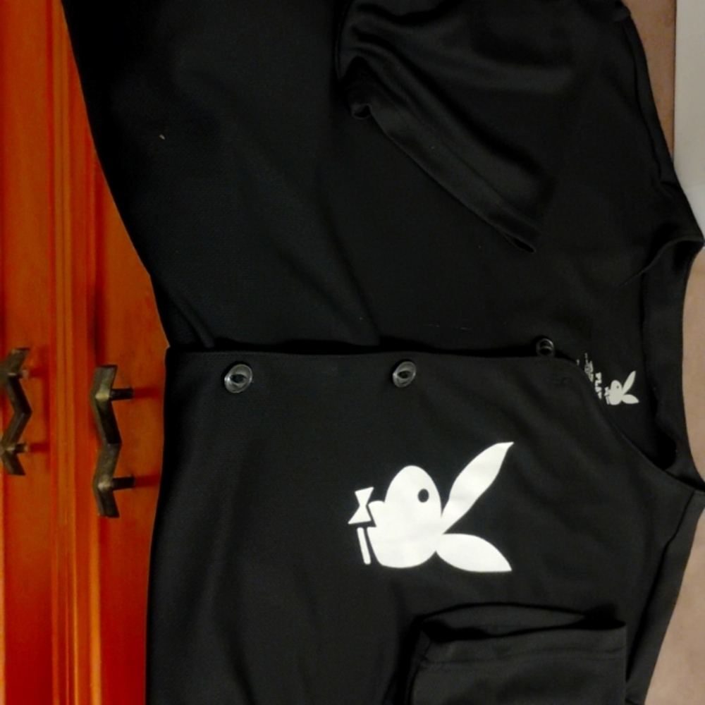 Playboy Shirt Mens M Medium Black Button Up Short Sleeve Double Sided Baseball